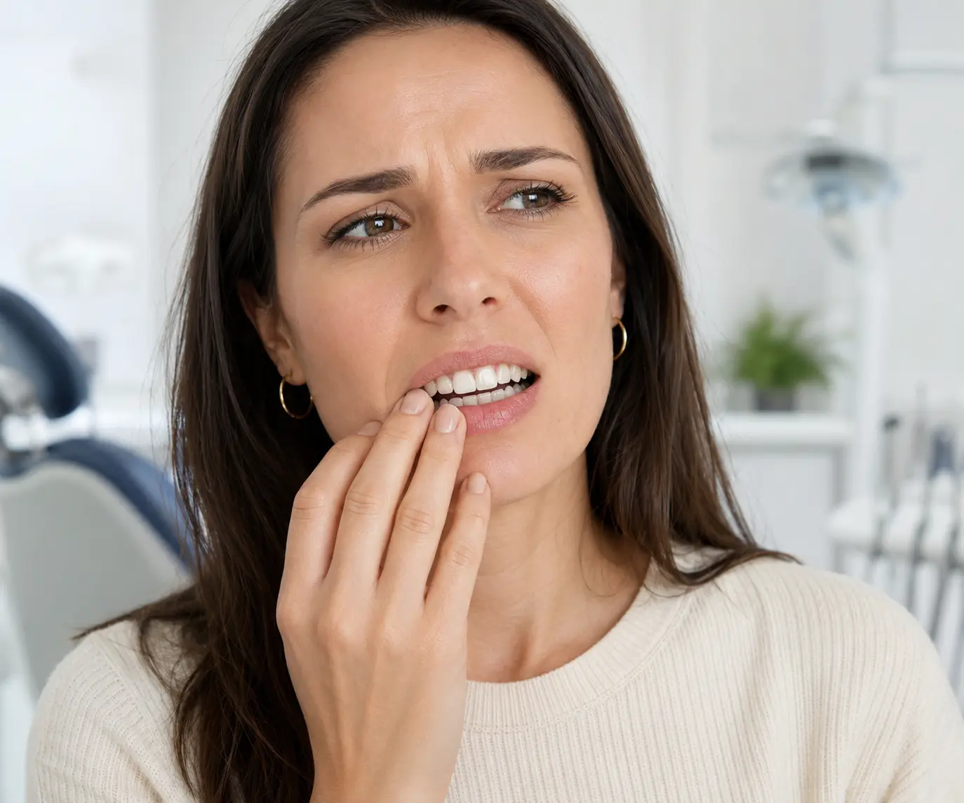 Dental professional examining a patient with a chipped tooth during an emergency appointment